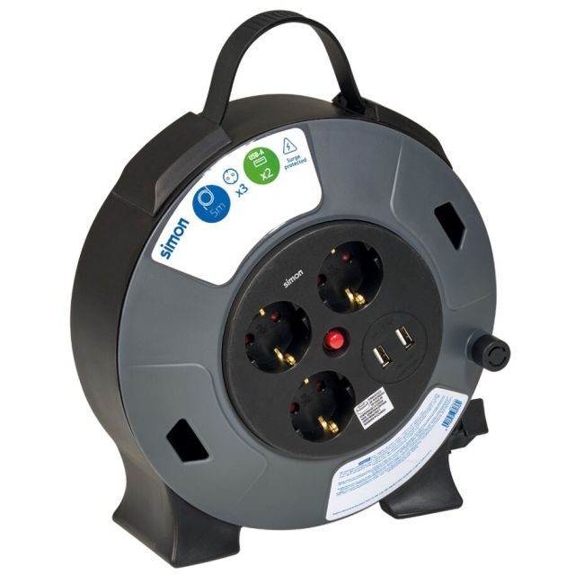5m. extensible enrollacables 3 tomas + 2 USB 3x1,5mm IP20 (Simon EX924301)