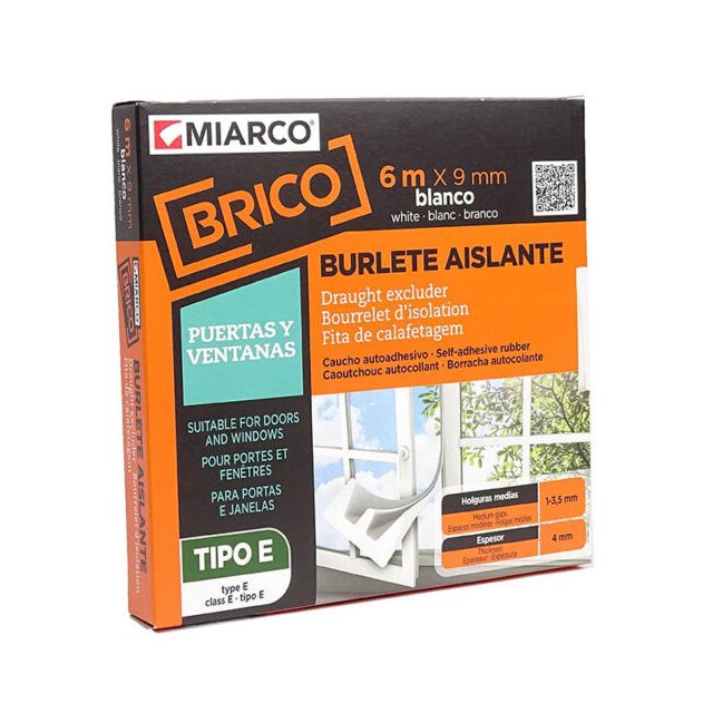 Burlete caucho tipo E blanco 6mx9mm (Miarco 10763)