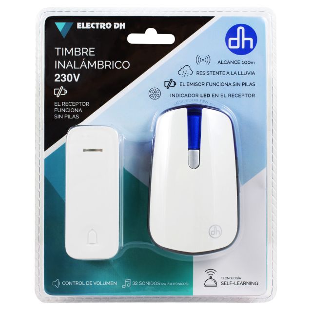 Timbre inalámbrico kinético 32 melodías 100 metros IP44 (Electro DH 11.711) (Blíster)