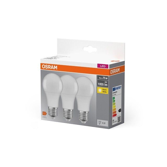 Pack de 3 lámparas Led estándar E27 10W 2700K (Osram 4058075819436)