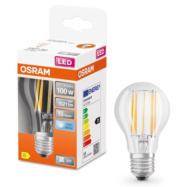Lámpara estándar cristal Led clara Retrofit 11W 4000°K 1521Lm (Osram 4058075435285)