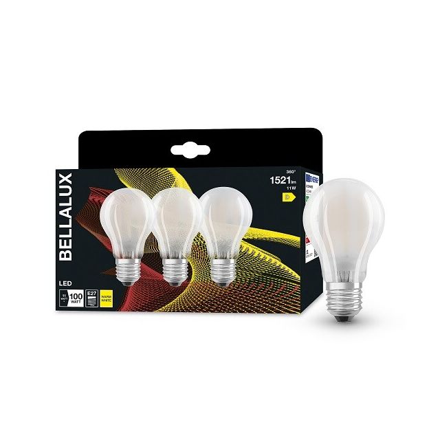 Pack de 3 lámparas estándar fil Led mate  E27 11W 2700K (Bellalux 4058075606432)