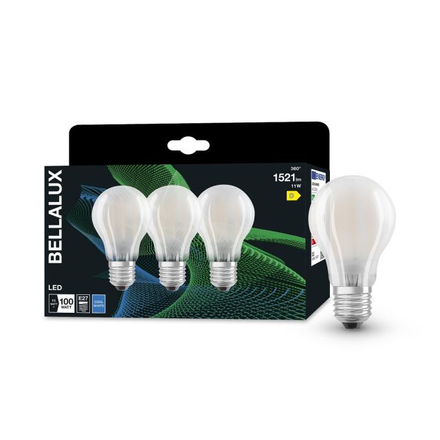 Pack de 3 lámparas estándar fil Led mate  E27 11W 4000K (Bellalux 4058075606418)