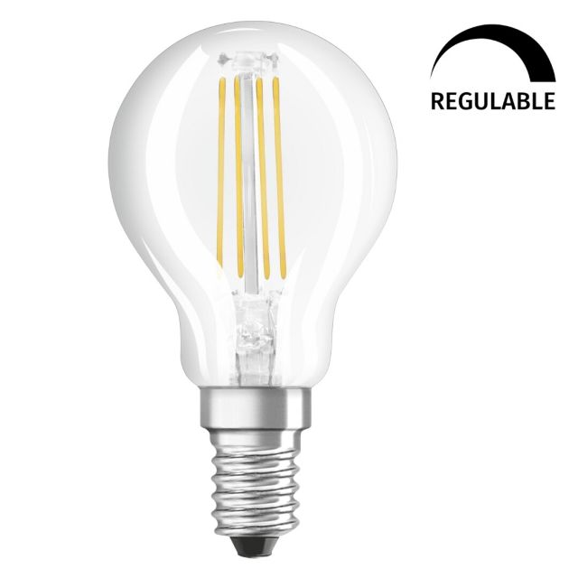 Lámpara esferica cristal Led clara regulable Retrofit E14 3,4W 2700°K 470Lm (Osram 444814)