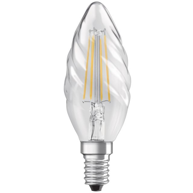 Lámpara vela rizada cristal Led Retrofit clara E14 3,4W 2700°K 470Lm (Osram 467608)