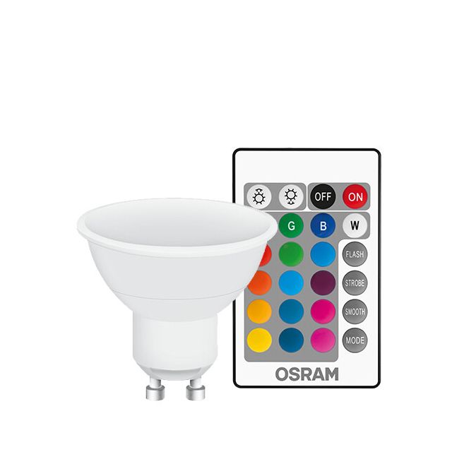 Lámpara Led Retrofit GU10 2700°K + RGB con mando a distancia 4,5W 250Lm (Osram 4058075045750)