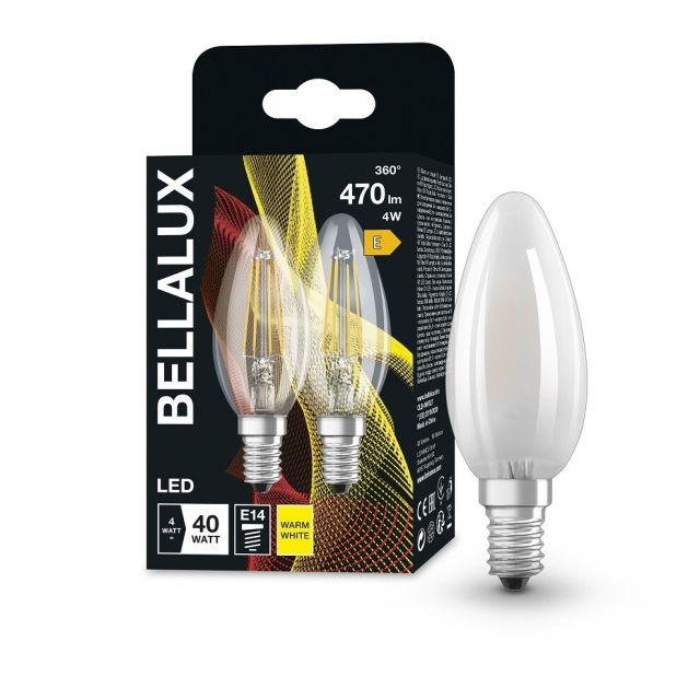 Pack de 2 lámparas vela cristal Led Retrofit clara E14 4W 2700°K 470Lm (Bellalux 4058075164895)