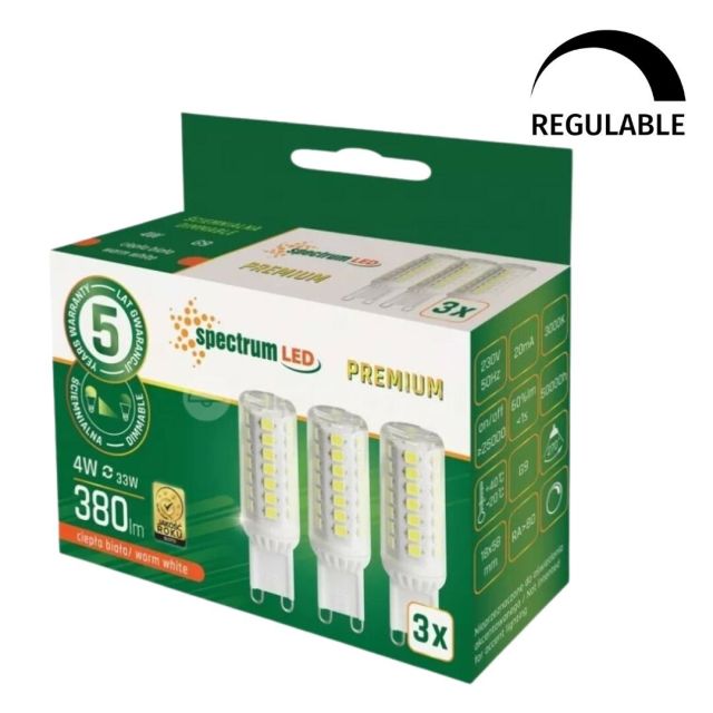 Pack 3 Lámpara Led regulable G9 4,9W 3000K (Spectrum WOJ+14484)