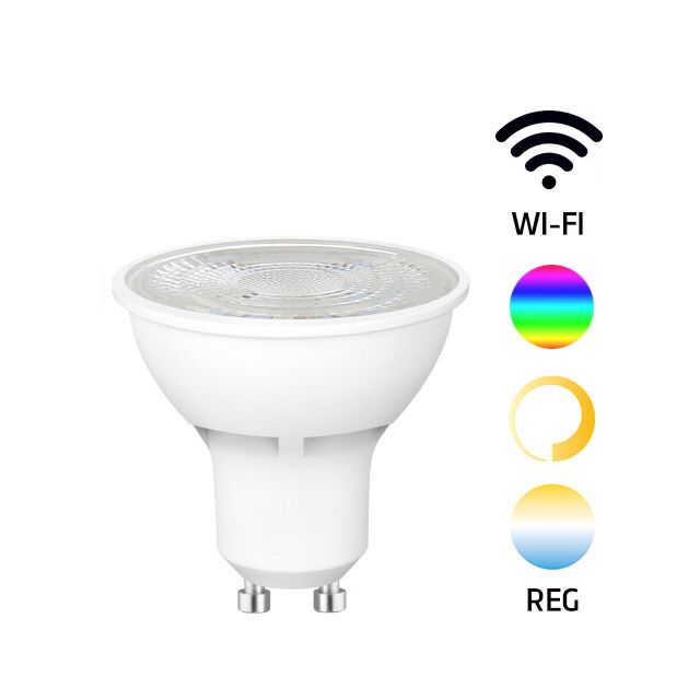 Lámpara dicroica Led Smart regulable RGB + 3000°K a 6500°K + intensidad 5W 50° 480Lm (Spectrum WOJ+14415)