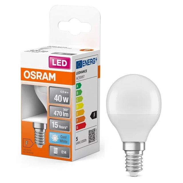 Lámpara Led esférica E14 5W 4000°K 470Lm (Osram 4058075430815)