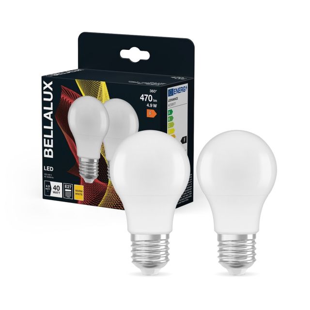 Pack de 2 lámparas Led estándar E27 4,9W 2700°K (Bellalux 4058075409002)