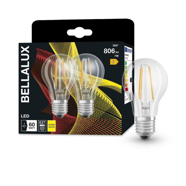 Pack de 2 lámparas estándar cristal Led  E27 6,5W 2700°K (Bellalux 4058075164857)