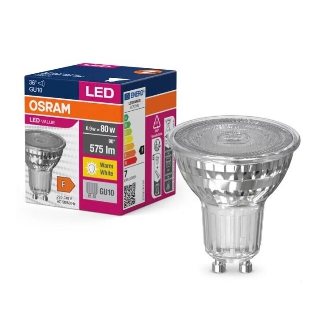 Lámpara Led Value GU10 6,9W 3000°K 575Lm 36° Ø50x54mm. (Osram 096646)