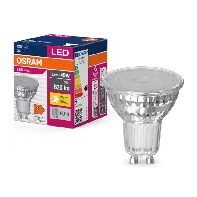 Lámpara Led Value GU10 6,9W 620Lm 3000°K 120° Ø55x54mm. (Osram 096707)
