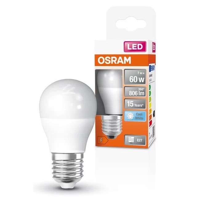 Lámpara esférica Led E27 7W 4000°K 806Lm 47x90mm. (Osram 022005)