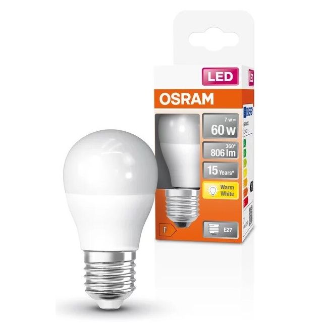 Lámpara esférica Led E27 7W 2700°K 806Lm 47x90mm. (Osram 021985)