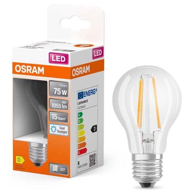 Lámpara estándar cristal Led clara Retrofit 7,5W 6500°K 1055Lm (Osram  4058075466036)