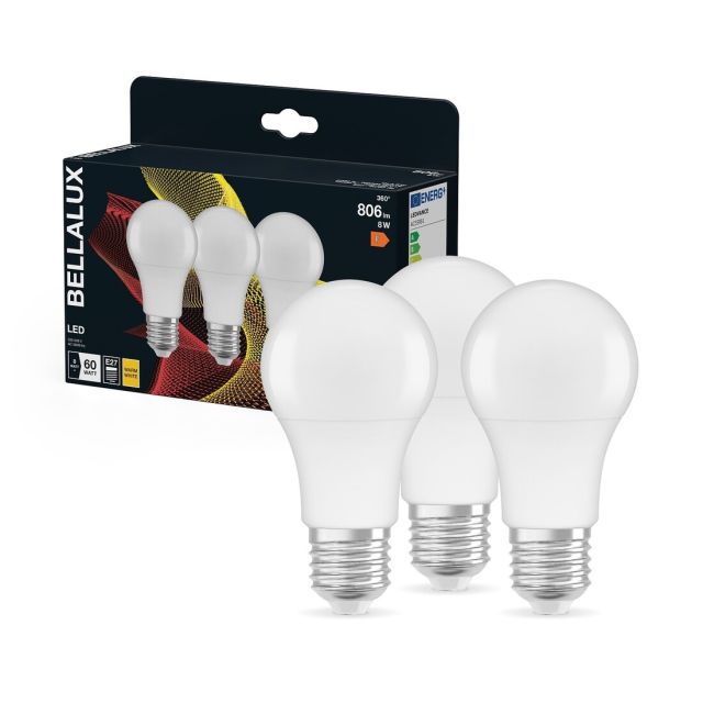 Pack de 3 lámparas Led estándar E27 8W 2700K (Bellalux 4058075595422)