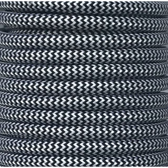 Tira 5 m. cable textil decorativo negro/blanco Zig Zag brillo (CIR62CTS73)