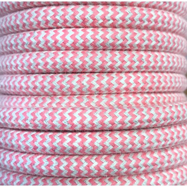 Tira 5 metros cable decorativo textil rosa pastel algodón zigzag (CIR62BA06)