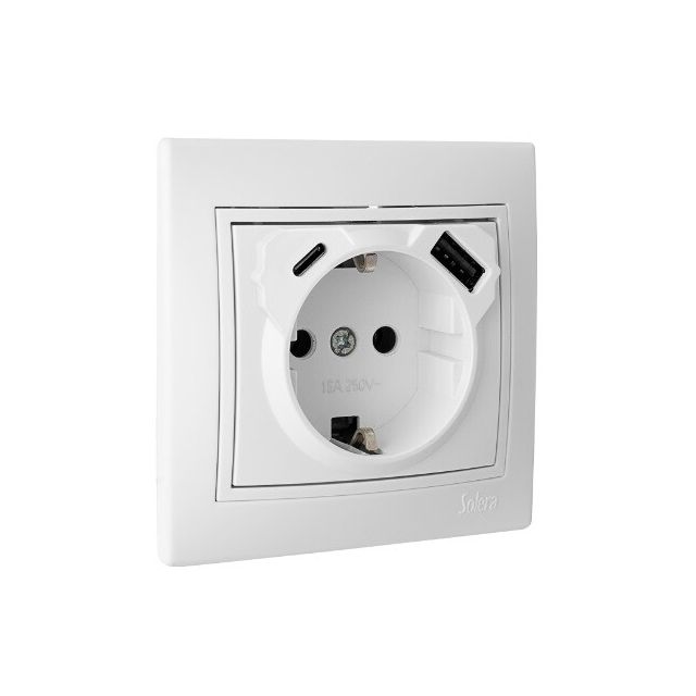 Base schuko USB-A y USB-C serie Europa blanca Solera  (ERP60USBC-U)