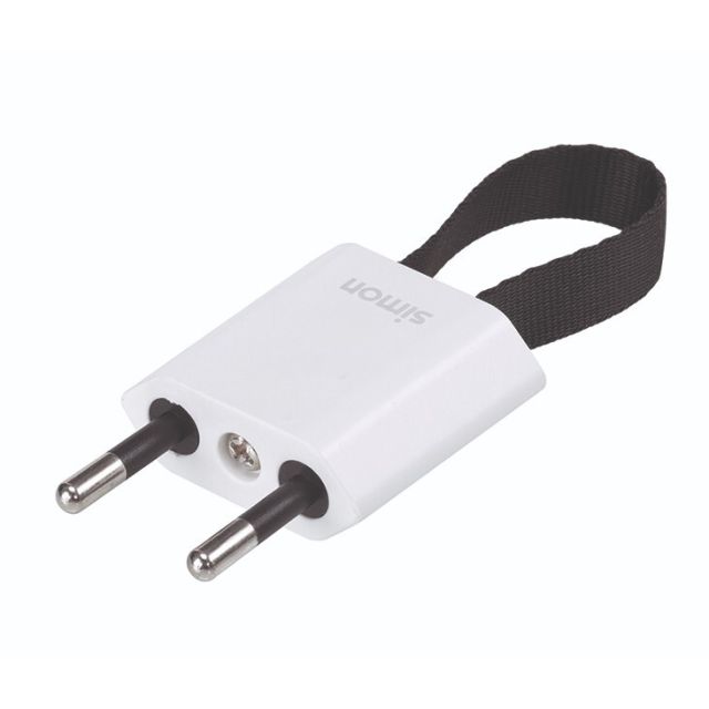 Clavija aérea bipolar salida frontal y lateral con asa blanca 10A (Simon CL912101)