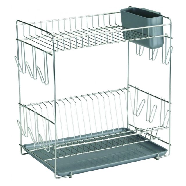 Escurreplato grande inoxidable 18 platos gris 43x25x41,5cm (Sauvic 90980)