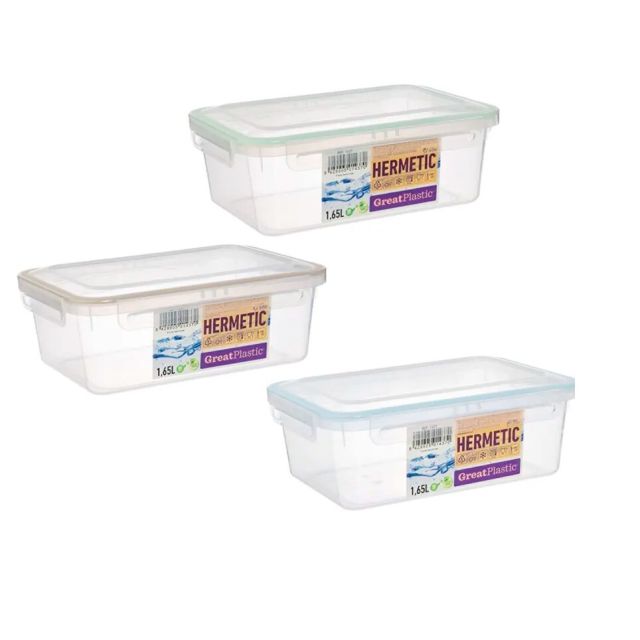 Taper de plástico rectangular con tapa 1,65L con junta Bi-Mateira Plastic (1437)