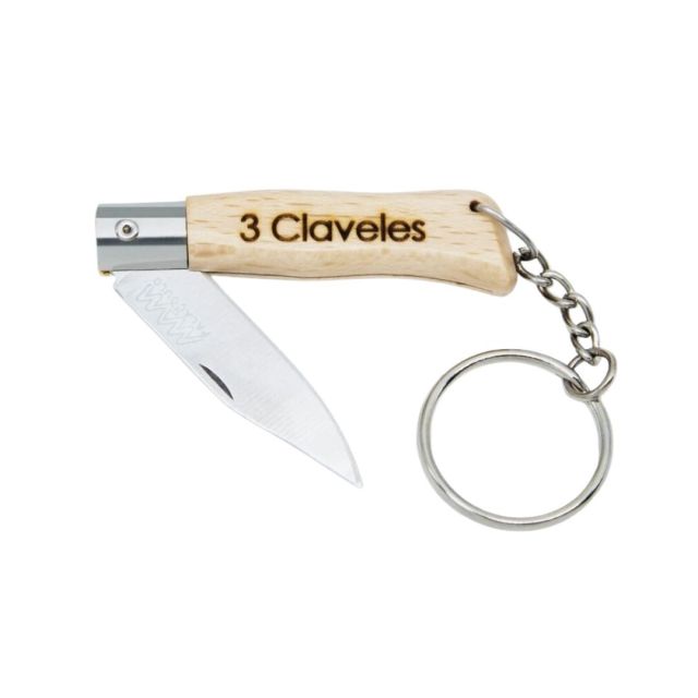 Navaja hoja inox 45mm con llavero de madera 55mm  (3 Claveles 01786)