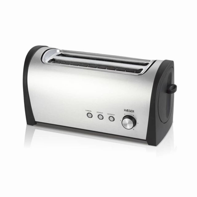 Tostadora inox con 2 ranuras largas Desayuno Plus 1400W (Haeger TO-14D.010A)