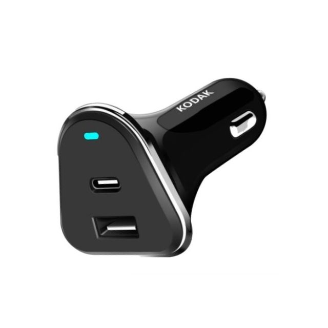 Cargador de coche 2 puertos USB+USB-C carga rápida (Kodak 30427570)