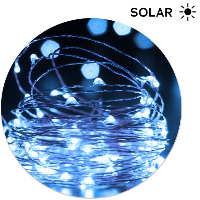 12m. guirnalda alambre solar con 100 Leds 8 funciones blanco frío (Electro DH 79.750/12/DIA)