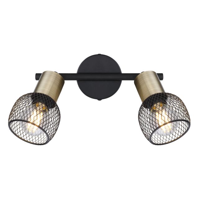 Regleta 2 focos serie Fiastra  metal negro y latón envejecido E14 (Globo 54028-2)
