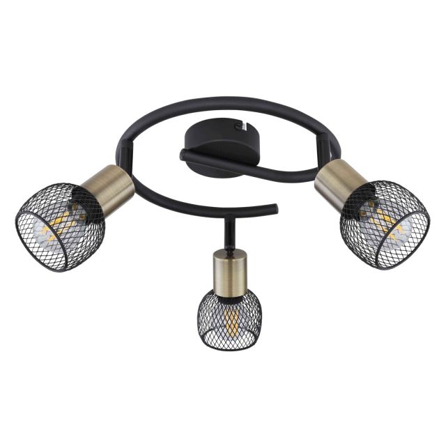 Plafón 3 focos serie Fiastra metal negro y latón E14 (Globo 54028-3)