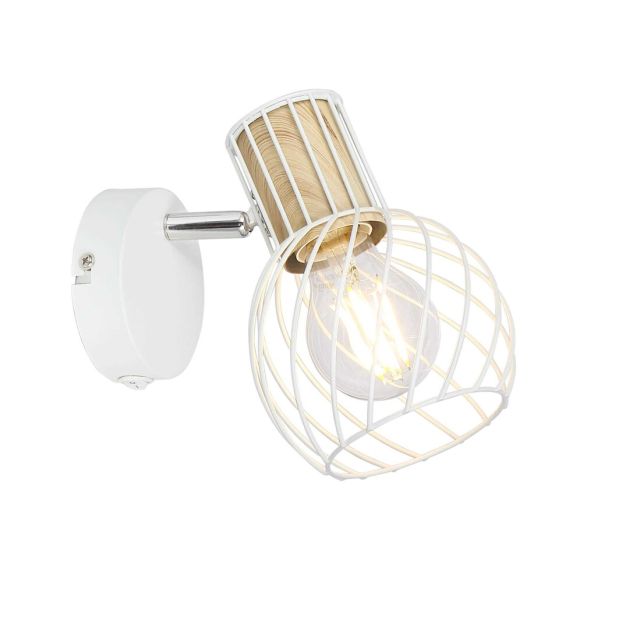 Foco serie Luise con interruptor color blanco y madera E27 (Globo 54012-1)