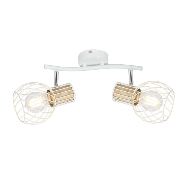 Regleta 2 focos serie Luise color blanco y madera E27 (Globo 54012-2)