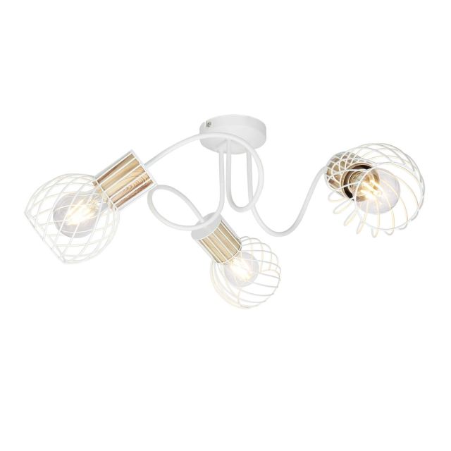 Plafón 3 focos serie Luise color blanco y madera E27 (Globo 54012-3)