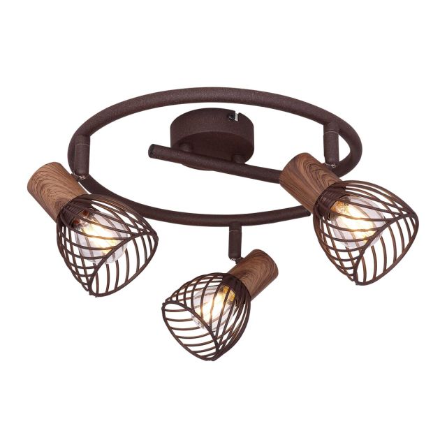 Plafón 3 focos serie Isabelle metal óxido E27 (Globo 54817-3)