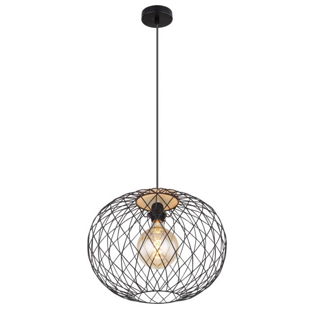 Lámpara colgante con campana tipo jaula esfera ø 40cm metal y madera (Globo 54039H)