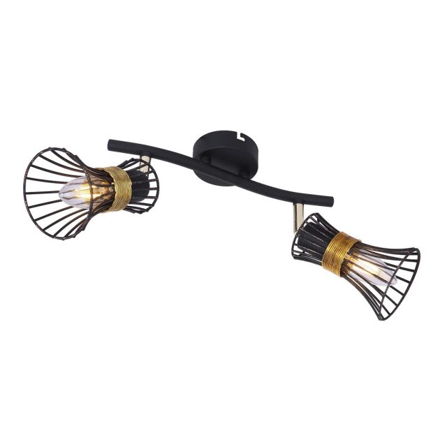 Regleta metal negro dorado Purra 2xE14 (Globo 54814-2)