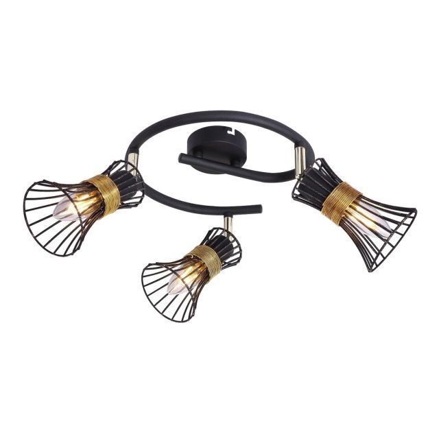 Regleta metal negro dorado Purra 3xE14 (Globo 54814-3)