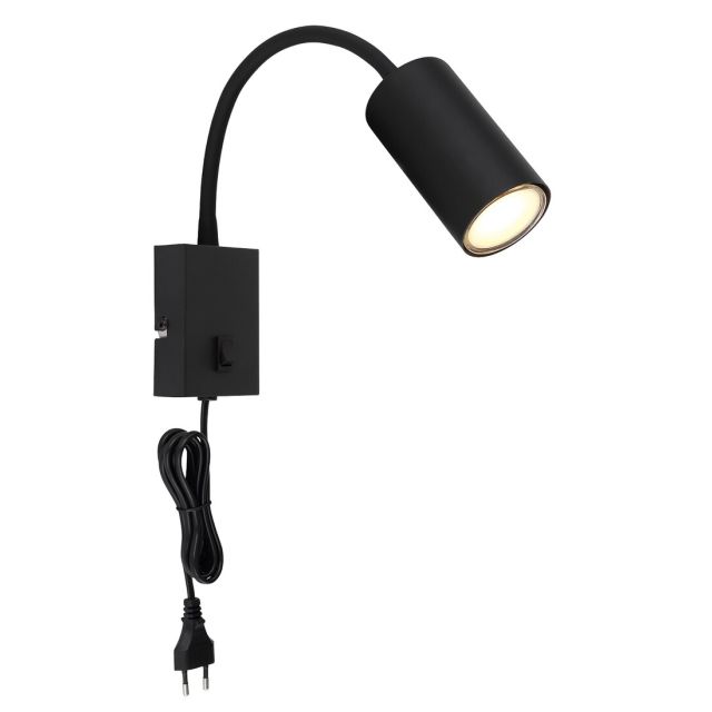 Aplique pared flexible con interruptor negro Robby GU10 (Globo 57911WB)