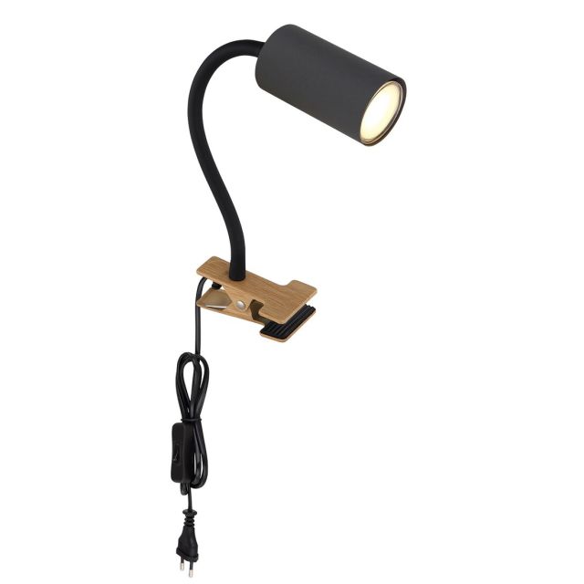 Flexo de pinza madera negro Robby GU10 (Globo 57911KG)