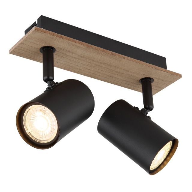 Regleta metal Linca 2xGU10 Max. 35W  IP20 madera y negro (Globo 57905-2)