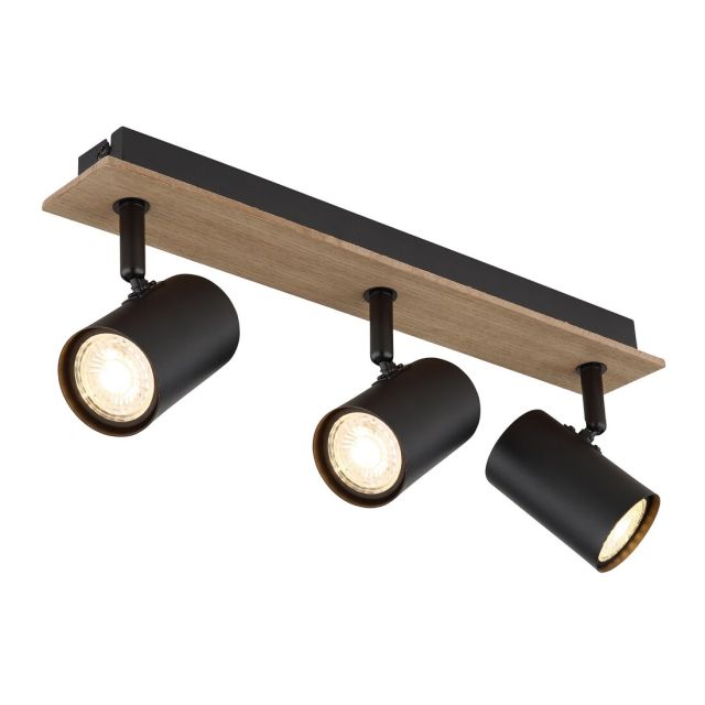Regleta metal Linca 3xGU10 Max. 35W IP20 madera y negro (Globo 57905-3)
