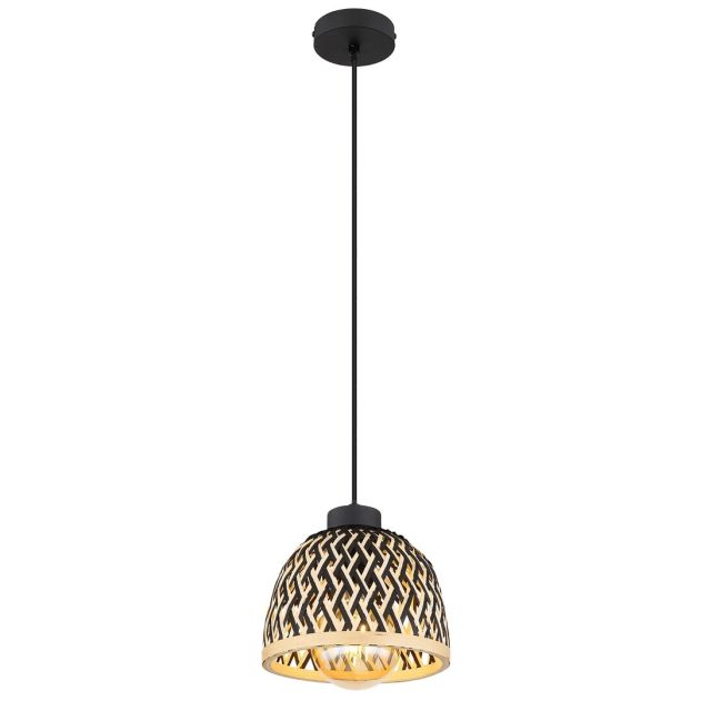 Lámpara colgante bambú natural negro Colly E27 ø200mm (Globo 15767H2)