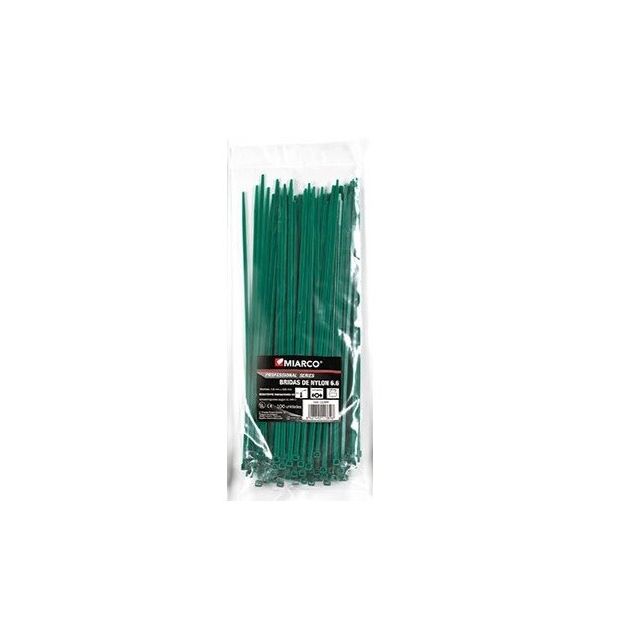 Brida poliamida 6,6 verde bolsa 100 ud  2,5x100mm (Miarco 11384)