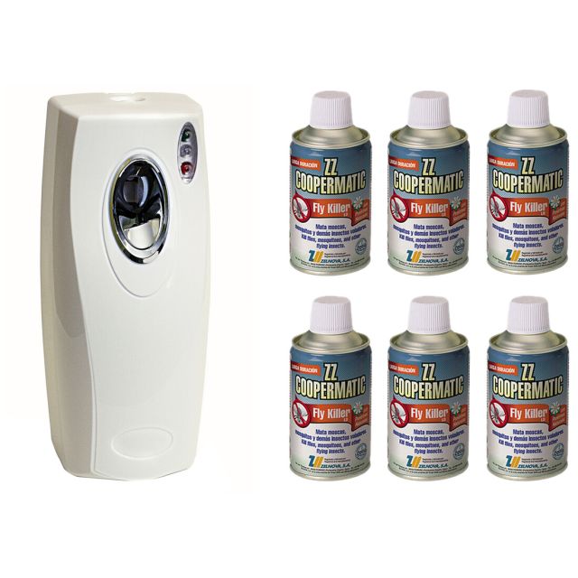 Pack dispensador automático Copyrmatic Evolution + 6 insecticidas  ZZ Coopermatic de piretrinas naturales