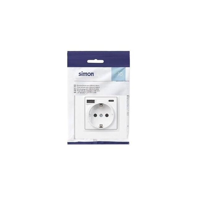 Base schuko con USB A+C 10,5W blanco S10 (Simon F1011432030)
