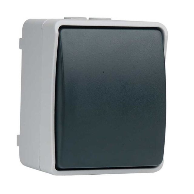 Interruptor/Conmutador de superficie gris/negro IP44 (Simon MS535005)